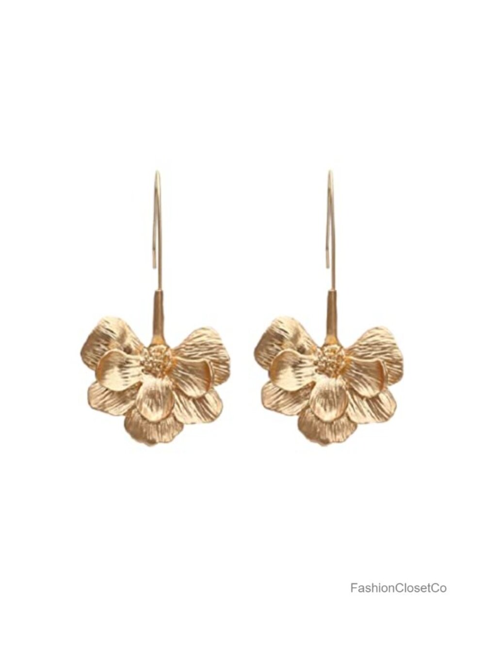 Gold Alloy Flower Dangle Drop Earrings Hypoallergenic Pierced Jewelry